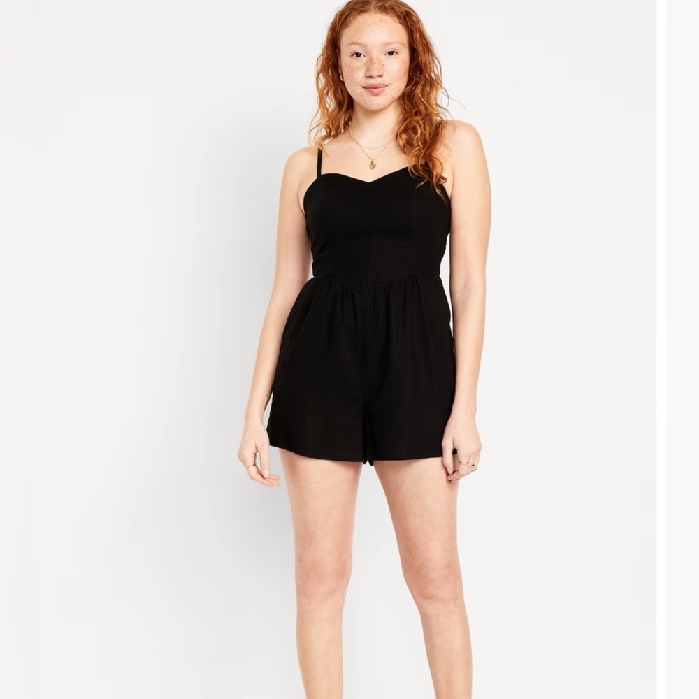 Black linen romper